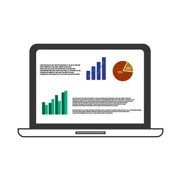 Vector computer laptop graph and chart in screen icon symbol on white backgro イラスト素材