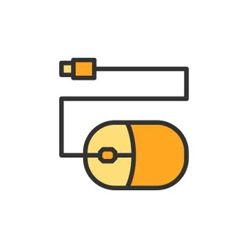 Vector computer mouse flat color line icon. Illustrazione stock