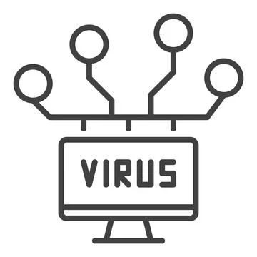 Vector Computer Network with Virus icon or sign in thin line style Stock Illustration