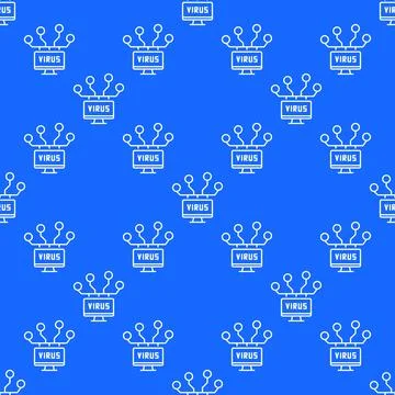 Vector Computer Network with Virus seamless pattern in thin line style Stock Illustration