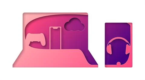 Vector computer in paper art style Illustrazione stock