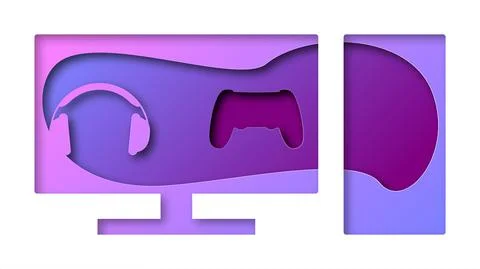 Vector computer in paper art style Illustrazione stock