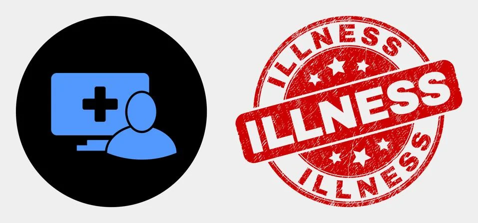 Vector Computer Patient Icon and Scratched Illness Stamp Stock Illustration