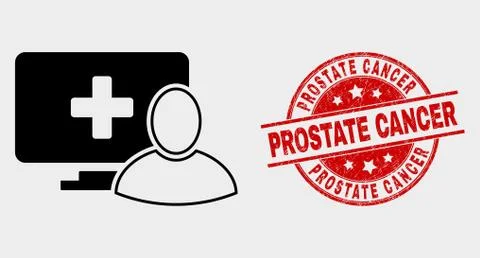 Vector Computer Patient Icon and Scratched Prostate Cancer Stamp Seal 库存插图