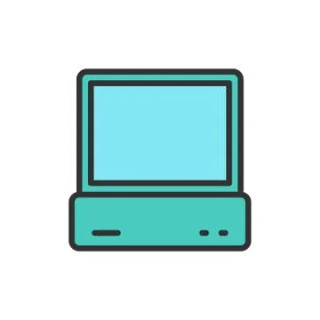 Vector computer, pc, console flat color line icon. Stock Illustration