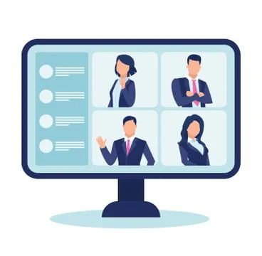 Vector of computer screen with business people chatting having a video confer Stock Illustration