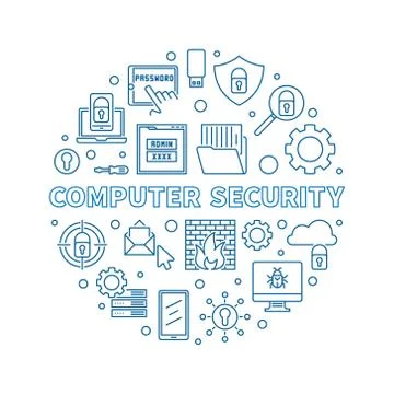 Vector Computer Security round outline creative illustration Illustrazione stock