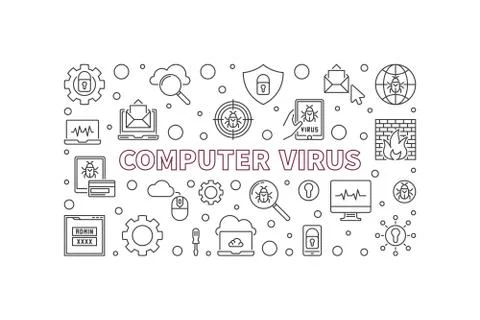 Vector Computer Virus concept horizontal line banner Illustrazione stock