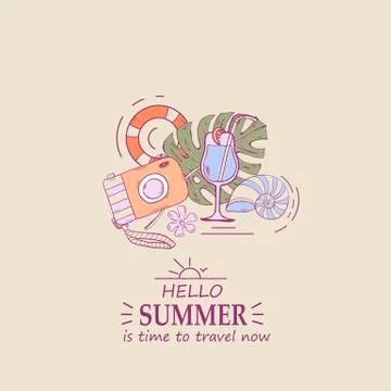 Vector concept banner with text Hello summer Stock Illustration