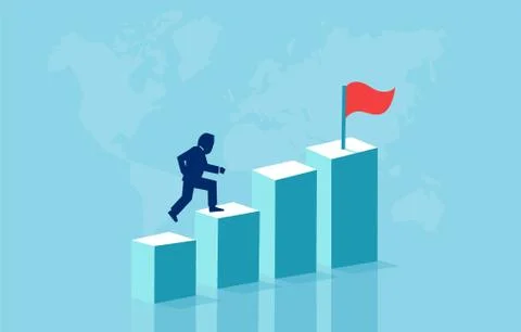 Vector concept with businessman jumping up on graph columns. Stock Illustration