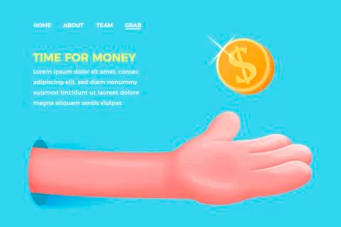 Vector concept - cartoon 3d plastic palm catching golden dollar coin Stock Illustration