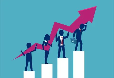Vector concept of a change of a business direction and teamwork success. Stock Illustration