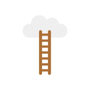 Vector concept of climb to the cloud with ladder on white with flat design st Stock Illustration