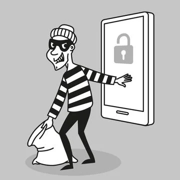 Vector concept. Hacker steals personal data and funds from a mobile phone Stockillustratie