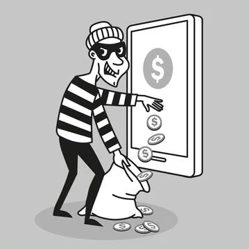 Vector concept. Hacker steals personal data and funds from a mobile phone Stock Illustration