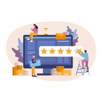 Vector concept illustration of e-commerce online shopping business. Girl leav Stock Illustration