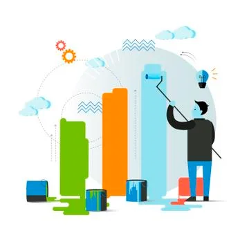 Vector concept illustration in flat design. Businessman paint raiting on the Stock Illustration