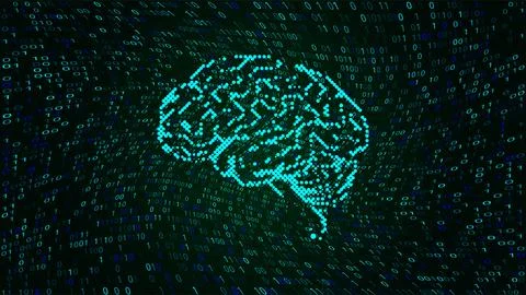 Vector concept illustration of a human brain formed out of binary code digits Stock Illustration