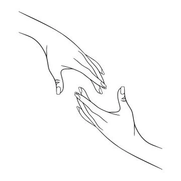 Vector concept illustration. Trust, help, care sign. Two hands reach out to each Stock Illustration