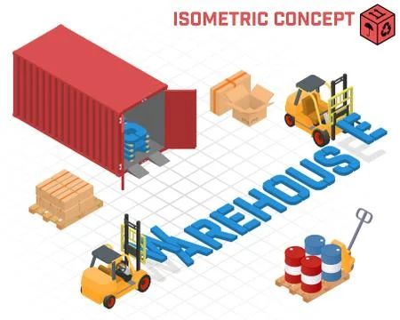 Vector concept - loaders build the word warehouse Stock Illustration