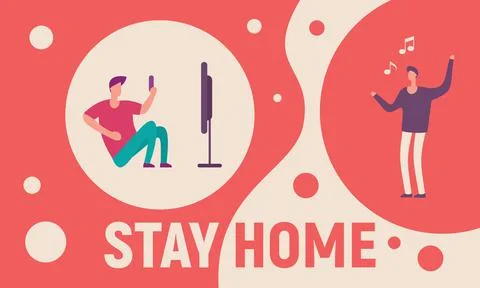 Vector concept with man on quarantine and self isolation Stock Illustration
