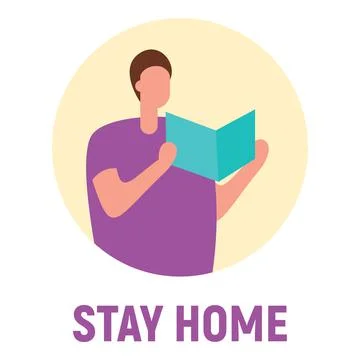 Vector concept with man on quarantine and self isolation read books Stock Illustration