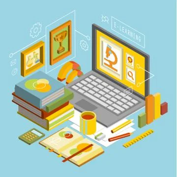 Vector Concept for Online Education. Flat 3d Isometric Design Stock Illustration