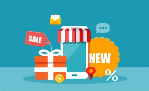 Vector concept of online shopping using mobile phone Stock Illustration