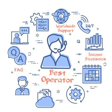 Vector concept of online support - best woman operator icon Stock Illustration