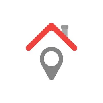 Vector concept of pointer under house roof icon on white with flat design sty Stock Illustration