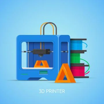 Vector concept poster in flat style. 3D printing design elements and icons イラスト素材