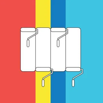 Vector concept of red, yellow, blue and green paint brushes painting wall in  Illustrazione stock