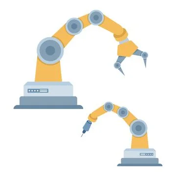 Vector concept of robot arms, highlighting industrial automation. Stock Illustration