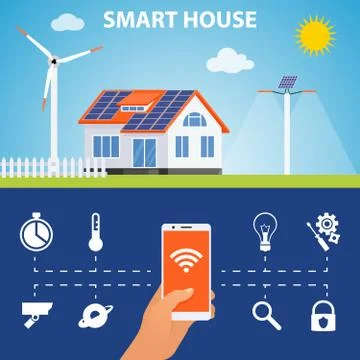 Vector concept of smart house or smart home technology system with centralize Stock Illustration