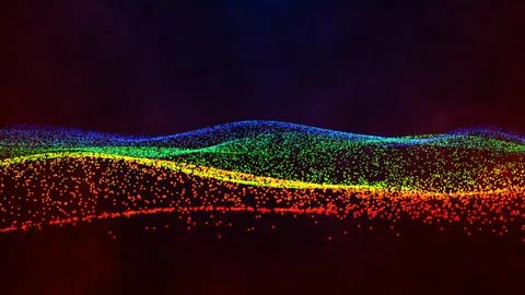 Vector in concept of technology. Flowing red dots particles wave pattern ha.. Stock Illustration