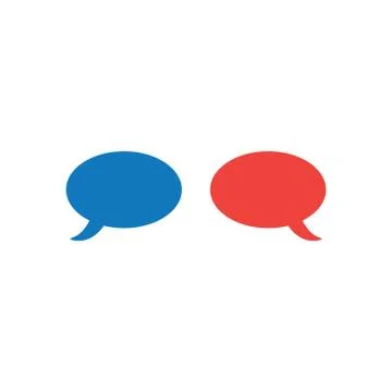 Vector concept of two speech bubble in blue and red color on white with flat  Illustrazione stock