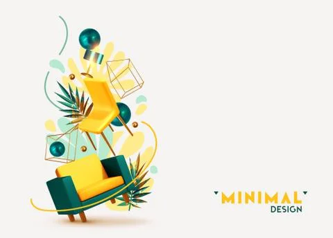 Vector conceptual composition with 3d objects. House interior design. Creativ Stock Illustration