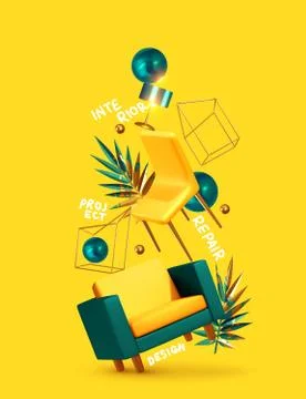 Vector conceptual composition with 3d objects. House interior design. Creativ Stock Illustration
