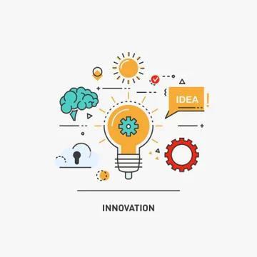 Vector conceptual flat line illustrations. Idea and innovation. Stock Illustration