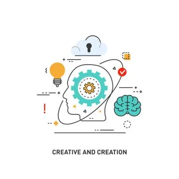 Vector conceptual flat line illustrations. Creative and creation Stock Illustration
