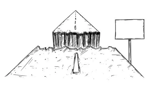 Vector Conceptual Illustration or Drawing of Road Interrupted by Break or Chasm Stock Illustration