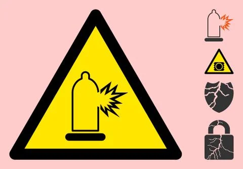 Vector Condom Damage Warning Triangle Sign Icon Stock Illustration