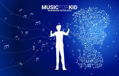 Vector conductor and child from dancing flow shape music note . Concept backg Stock Illustration
