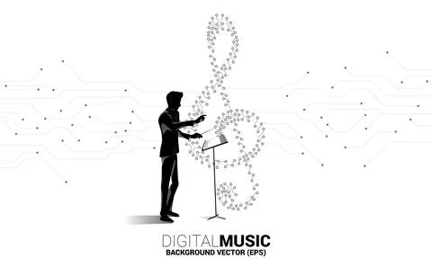 Vector conductor and sol music key note from dot connect line circuit board s Stock Illustration