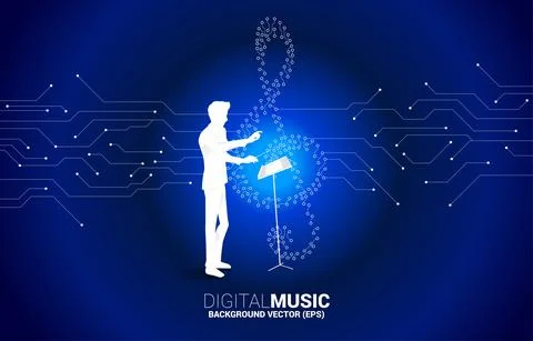 Vector conductor and sol music key note from dot connect line circuit board s Illustrazione stock
