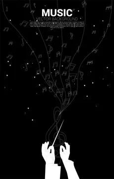 Vector conductor hand with template music melody note dancing flow . Concept  Stock Illustration