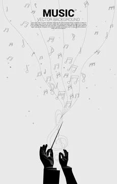 Vector conductor hand with template music melody note dancing flow . Concept  Stock Illustration