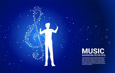 Vector conductor with sol music key note from dot connect line. Concept backg 스톡 일러스트