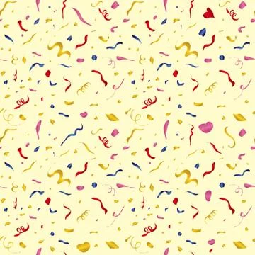 Vector confetti seamless pattern. Colorful shapes on a yellow background イラスト素材