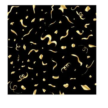 Vector confetti seamless pattern. Golden shapes on a black background イラスト素材